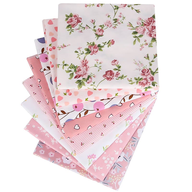 Pink Floral Patchwork Fabrics - 8Pcs
