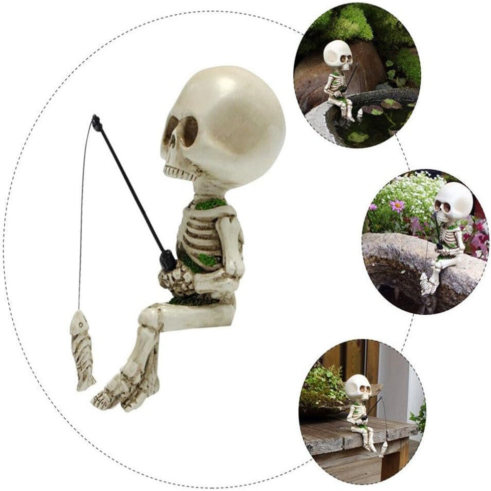 DISTINCTIVE STYLE Fishing Skeleton Statue