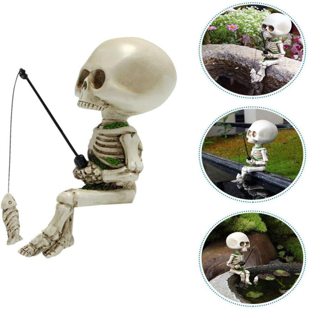 DISTINCTIVE STYLE Fishing Skeleton Statue