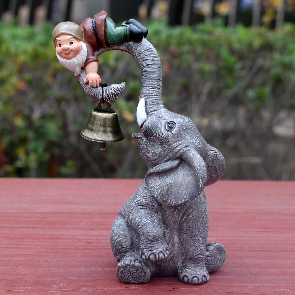 Dwarf Gnomes Elephant Bell Resin Statues