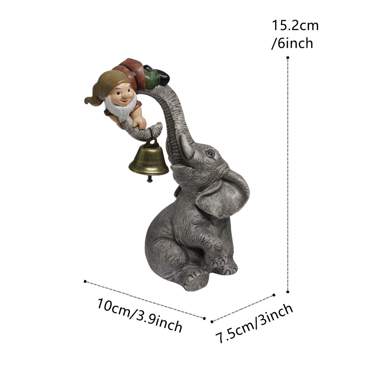 Dwarf Gnomes Elephant Bell Resin Statues
