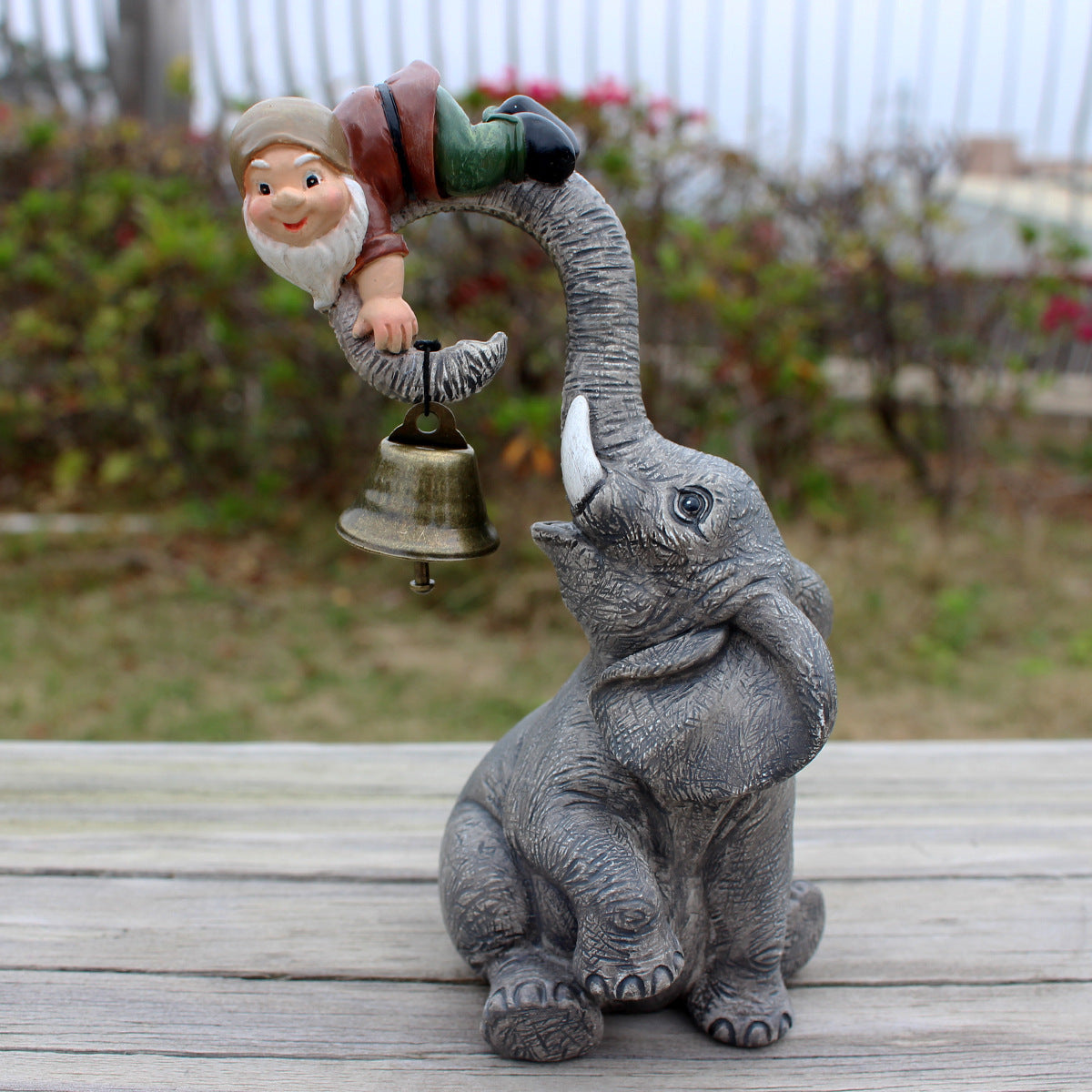 Dwarf Gnomes Elephant Bell Resin Statues