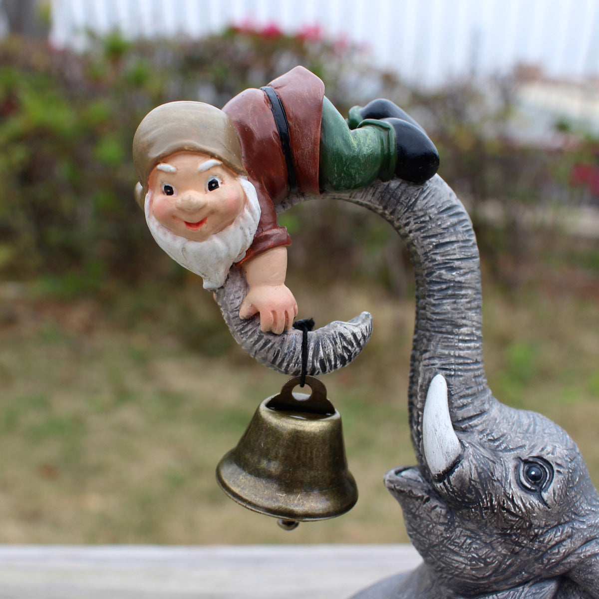 Dwarf Gnomes Elephant Bell Resin Statues