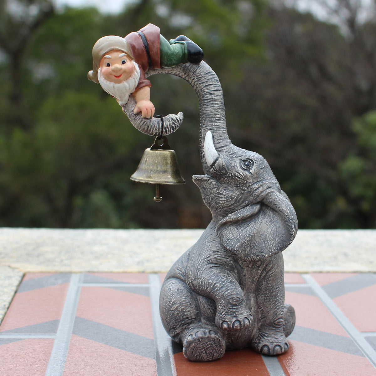 Dwarf Gnomes Elephant Bell Resin Statues
