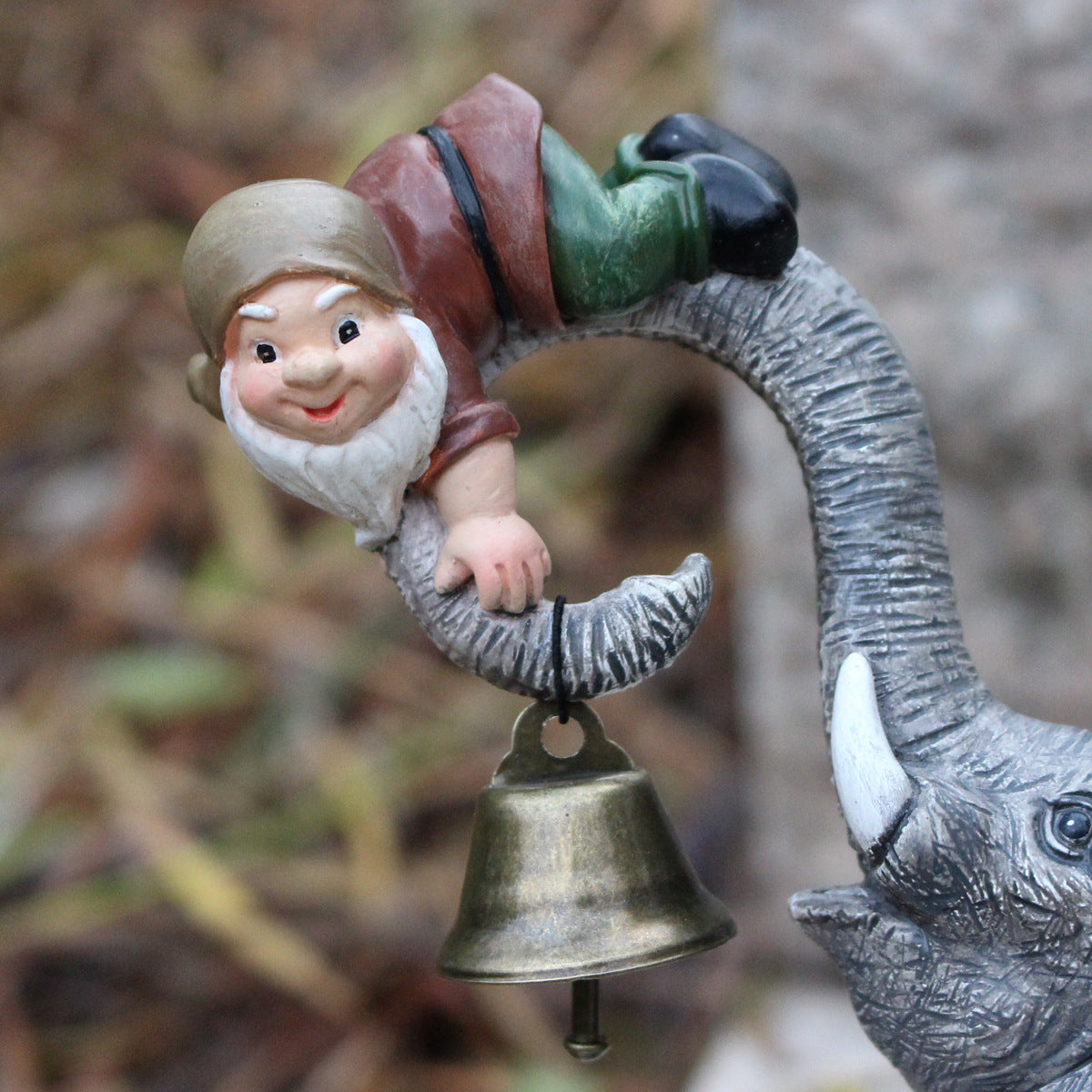 Dwarf Gnomes Elephant Bell Resin Statues