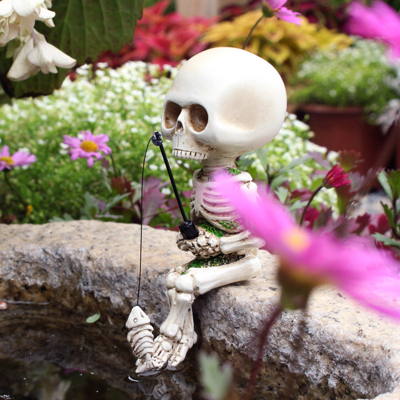 DISTINCTIVE STYLE Fishing Skeleton Statue