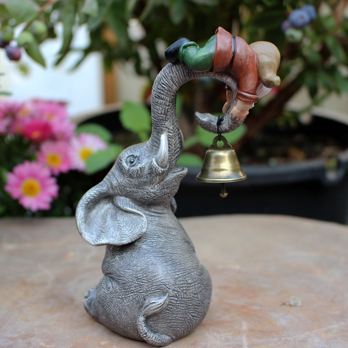 Dwarf Gnomes Elephant Bell Resin Statues
