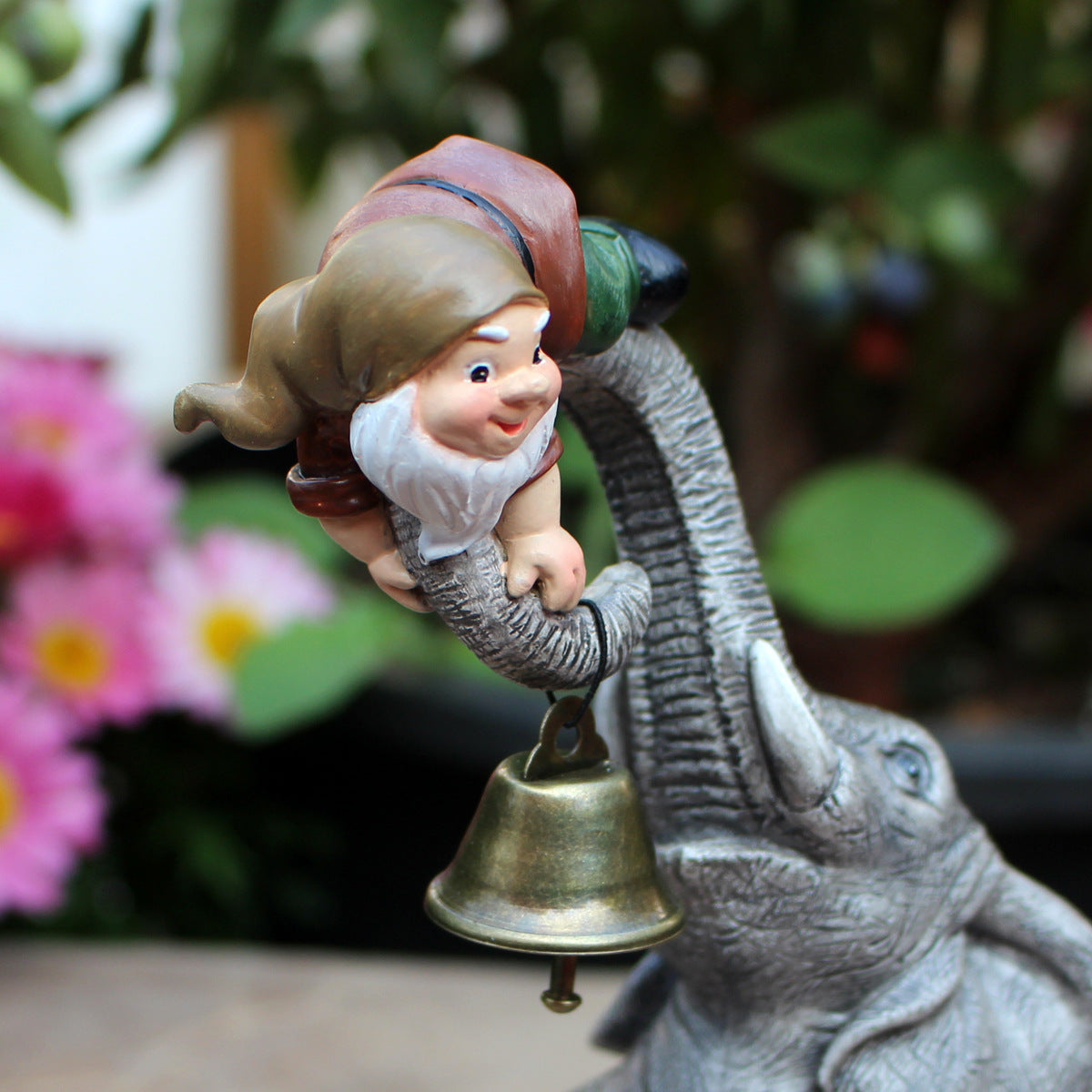 Dwarf Gnomes Elephant Bell Resin Statues