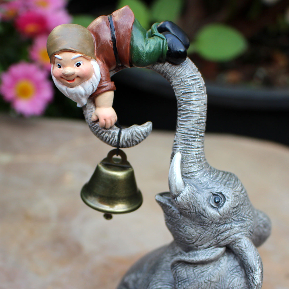 Dwarf Gnomes Elephant Bell Resin Statues