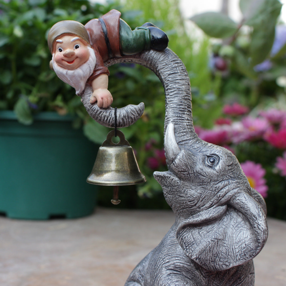 Dwarf Gnomes Elephant Bell Resin Statues