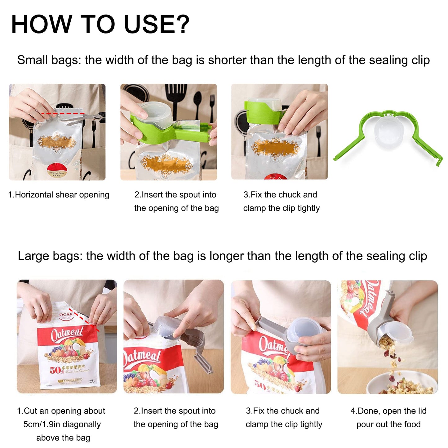 Food Storage Sealing Clips with Pour Spouts