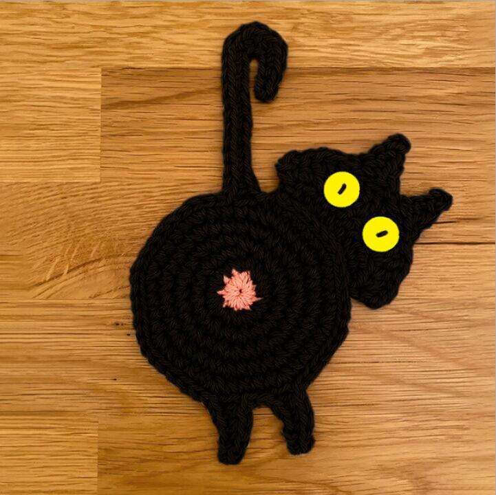 Handmade Cat Knitted Coaster Mat