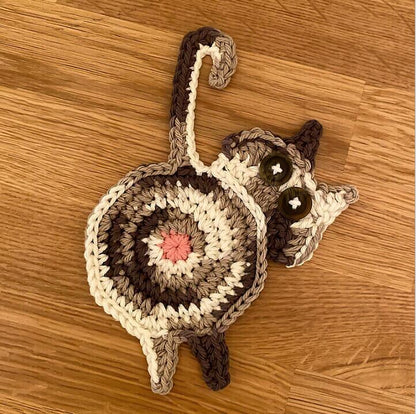 Handmade Cat Knitted Coaster Mat